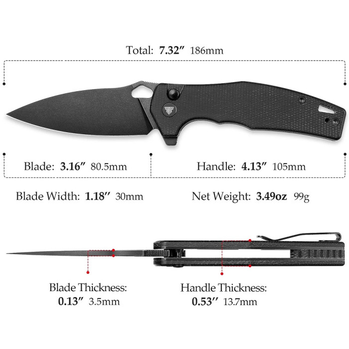 Нож складной Trivisa Corvus-04B, черный, 14C28N, микарта (TY20-BM-14)