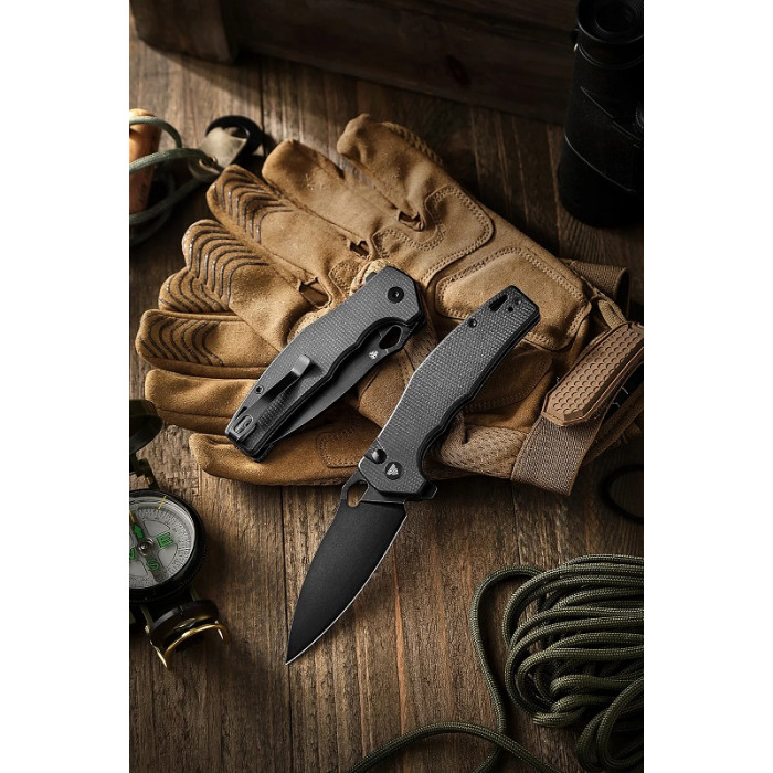 Нож складной Trivisa Corvus-04B, черный, 14C28N, микарта (TY20-BM-14)