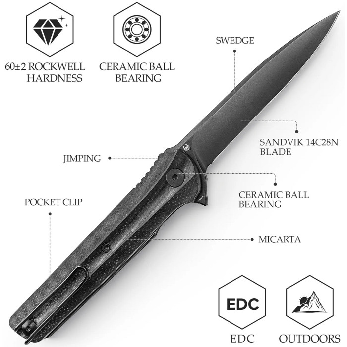 Нож складной Trivisa Seagull-B, черный, 14C28N, микарта (TY28-BM-14)