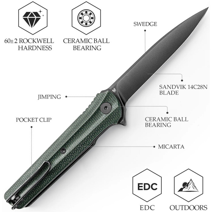 Нож складной Trivisa Seagull-G, зеленый, 14C28N, микарта (TY28-GM-14)