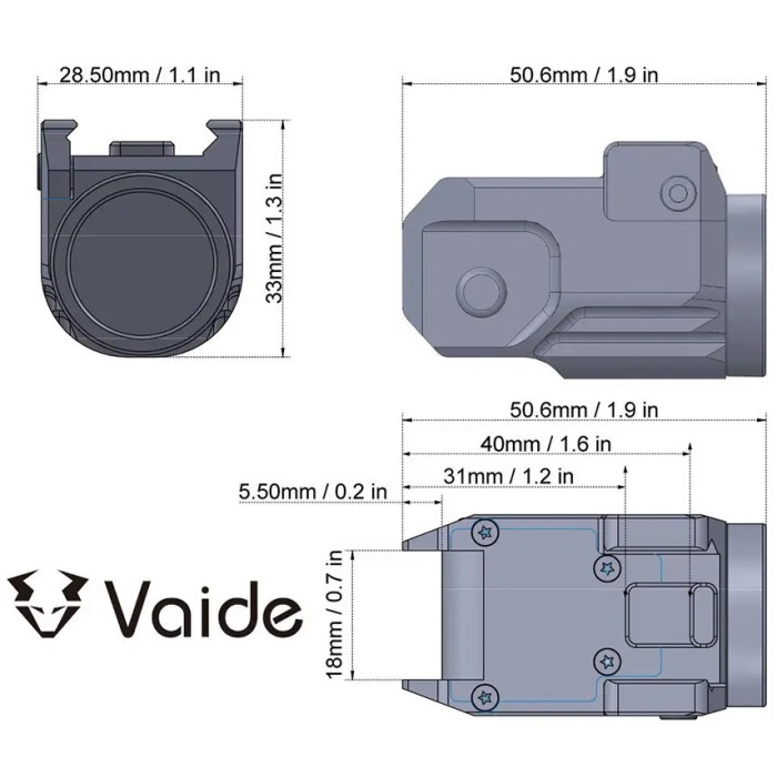 Подствольный фонарь Vector Optics Vaide Scrapper Subcompact Pistol Flashlight 500 Lm (VAPL-01)