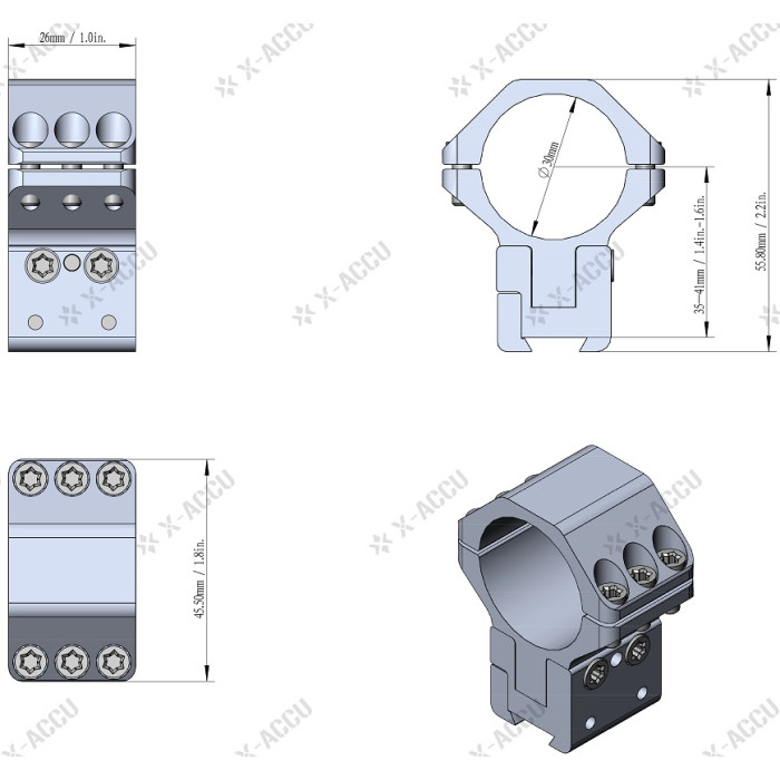 Кольца с регулируемой высотой на ласточкин хвост Vector Optics X-Accu 30 mm (XASR-3045)