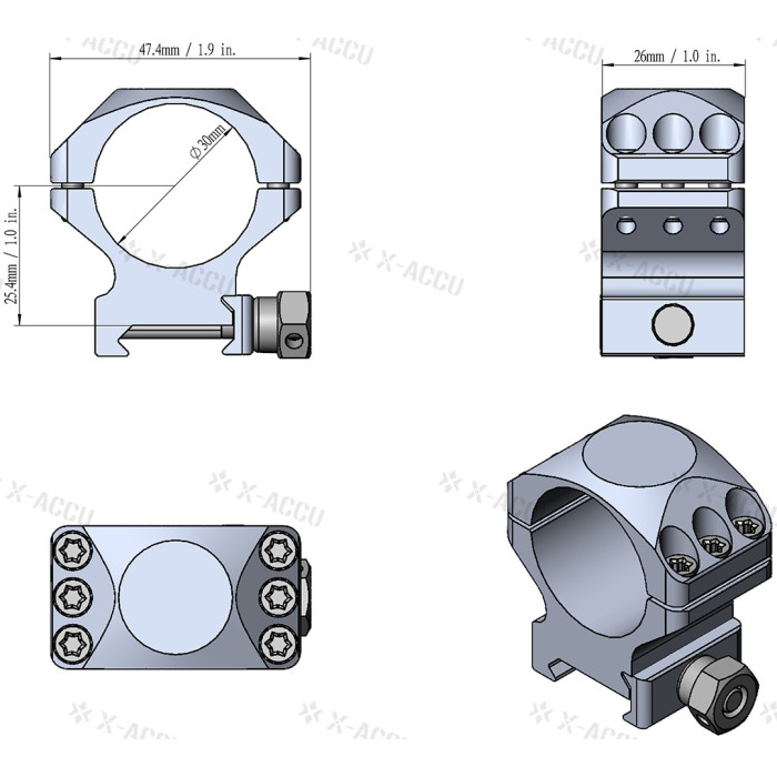 Кольца на Пикатинни Vector Optics X-Accu 30 mm (XASR-3001)