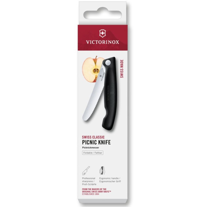 Ніж кухонний складаний Victorinox Swiss Classic Picnic 11 см, серрейтор, чорний (6.7833.F)