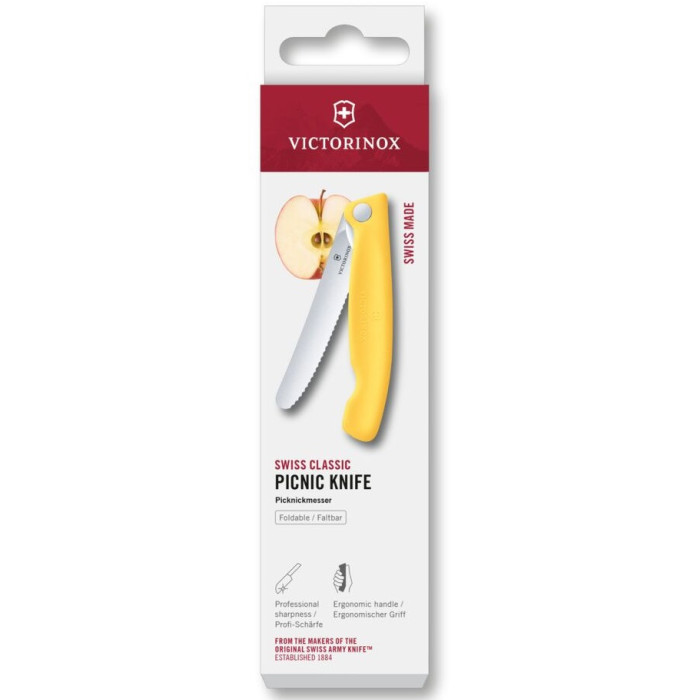 Ніж кухонний складаний Victorinox Swiss Classic Picnic 11 см, серрейтор, жовтий (6.7838.FC1)