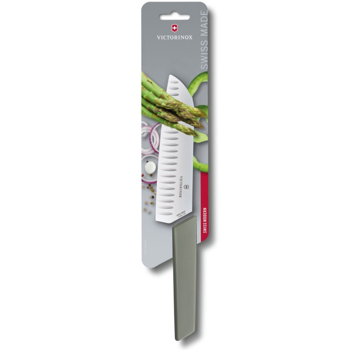 Нож кухонный Victorinox Swiss Modern Santoku, Olive, 17 cm (6.9056.17K6B)