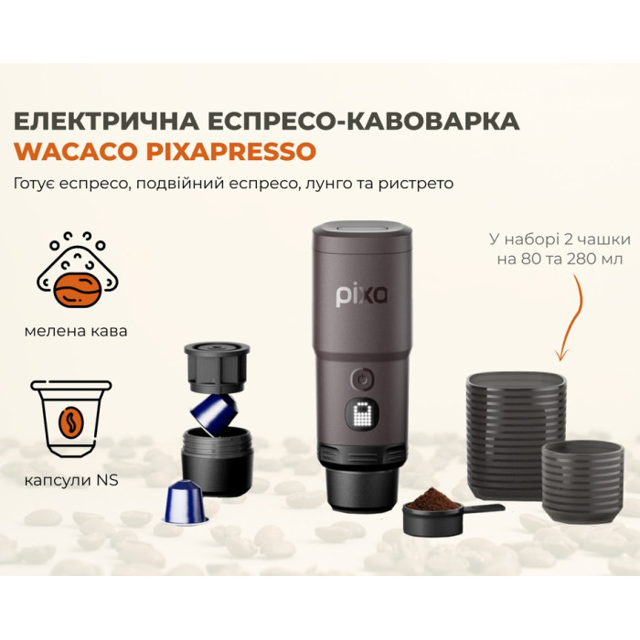 Портативна електрична еспресо-кавоварка Wacaco Pixapresso, Burgundy (WPIXADB)