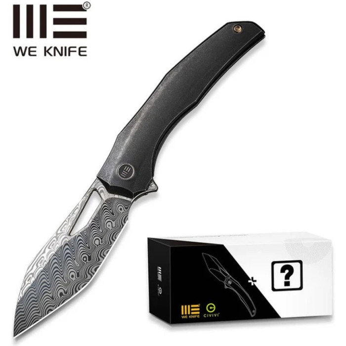Нож складной Weknife Ignio Mystery Box Ignio Mystery Box, (8.39 см) Damasteel (Hakkapella) / 6AL4V Titanium черный (WE22042B-DS1 MB)